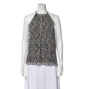 DVF Halter Neck Silk Print Blouse Top Shirt Womens Small Black White Beaded Gems
